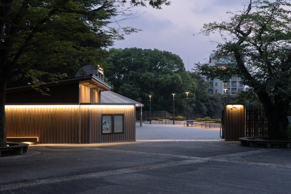 東京都代々木公園陸上競技場の竣工建築写真。光と影、木材を活かしたデザインと時間帯ごとの表情を記録