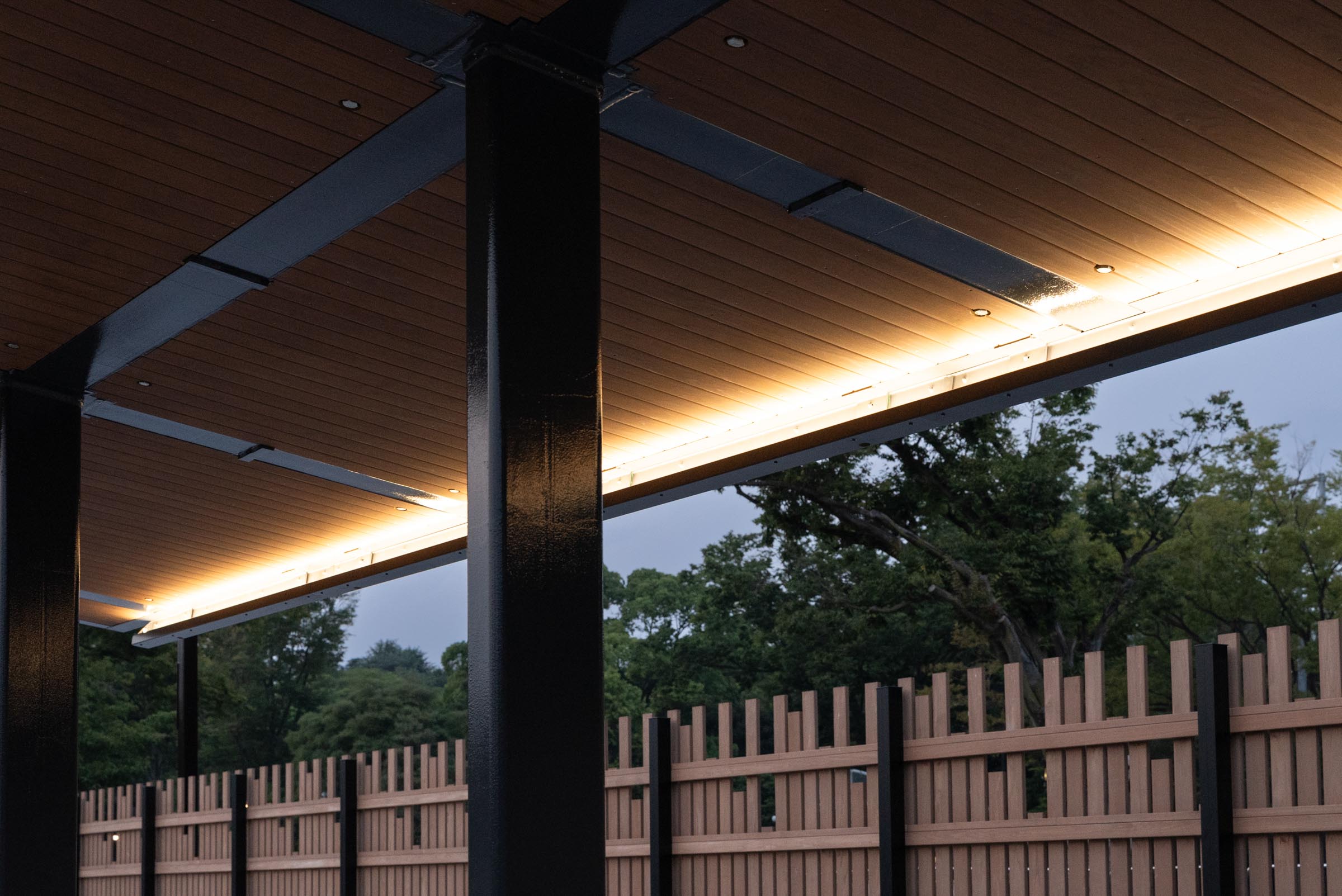 東京都代々木公園陸上競技場の竣工建築写真。光と影、木材を活かしたデザインと時間帯ごとの表情を記録